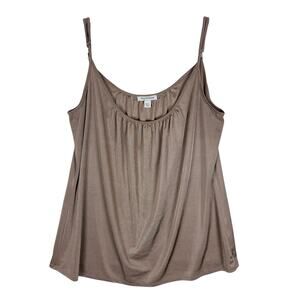 Boston Proper Blouse Top Women's Large Brown Pleated Round Hem Adjustable Straps